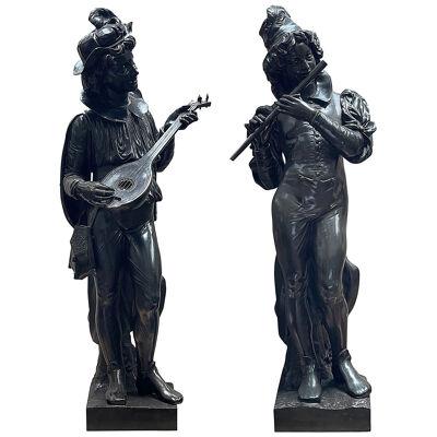 Pair large 19th Bronze Venetian musicians, circa 1860