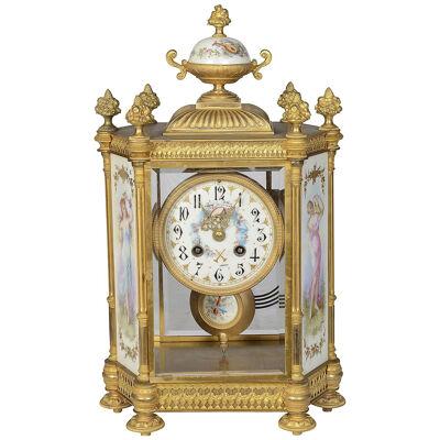 Sevres style porcelain panelled mantle clock, circa 1890