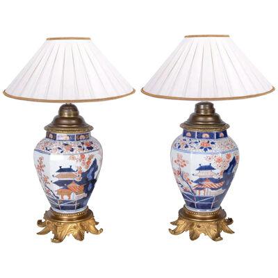 Pair of 18th Century Japanese Arita Imari Vases/Lamps