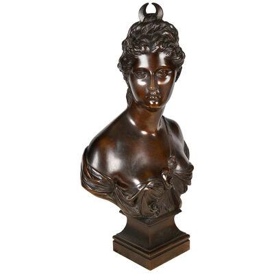19th Century Bronze bust of Diane de Houdon, Signed Bulio