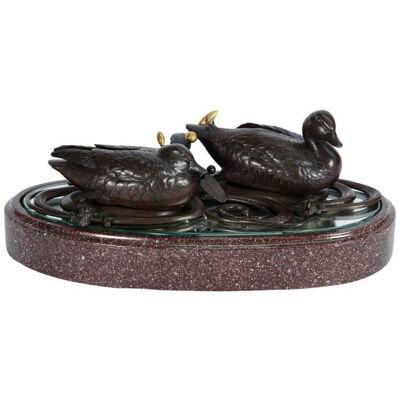 Japanese Meiji period Bronze, Gold Inlaid study of Ducks