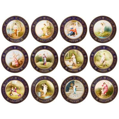Set of 12, 19th Century Vienna porcelain plates.