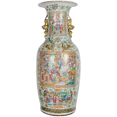 Large 19th Century Chinese Rose Medallion Vase on Stand