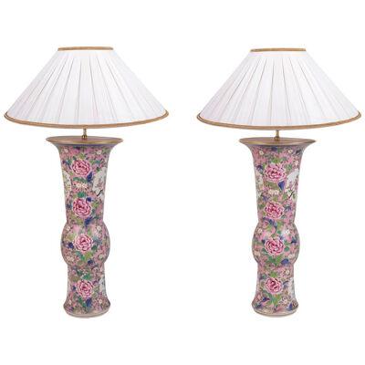 Pair late 19th Century Chinese Famille Rose vases / lamps.