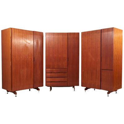Set of Three Architectural Cabinets in Mahogany, Italy 1960s