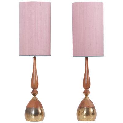 Pair of Table Lamps by Tony Paul in Brass and Walnut for Westwood Lighting, USA