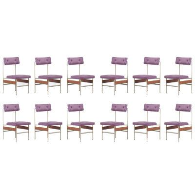 Set of 12 Upholstered Dining Chairs, Italy 1960s	