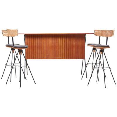 House Bar and Four Bar Stools by Prof. Herta-Maria Witzemann for Erwin Behr