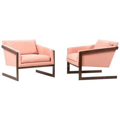 Pair of Silver Craft Cantilever Bronze Lounge Chairs, USA