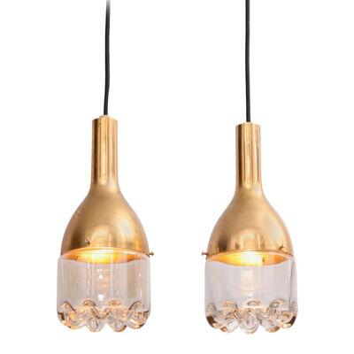 One 1960s Pendant Lamp in Brass and Glass	