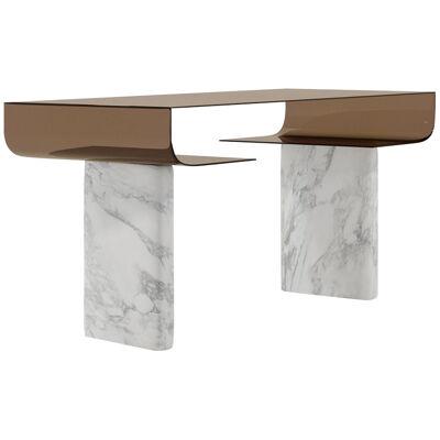 CLASP Smoked Glass and Breccia Calacutta Marble Desk
