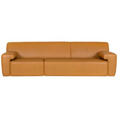 Modern Almourol Sofa, Camel Italian Leather, Handmade in Portugal by Greenapple