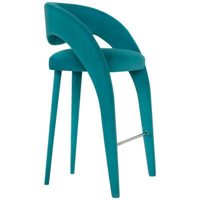 Modern Laurence Bar Stool, Turquoise Fabric, Handmade in Portugal by Greenapple