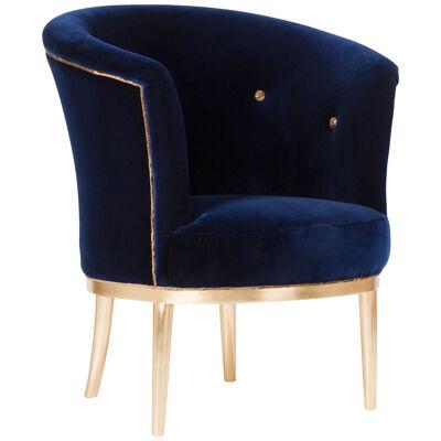 Art Deco Lisboa Lounge Chair Blue Velvet Gold Leaf Handmade Portugal Greenapple