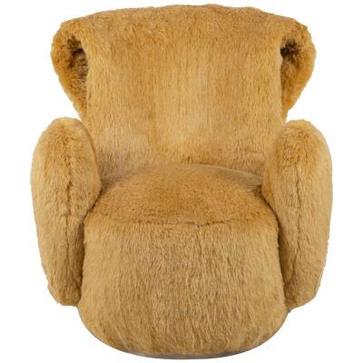 Modern Grass Armchair, Brown Faux Fur, Handmade in Portugal by Greenapple