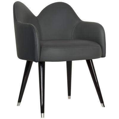 Modern Mary Dining Chairs Black Italian Leather, Handmade in Portugal Greenapple