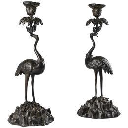 Pair 19th century bronze candlesticks