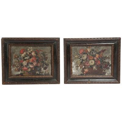 Late 17th century floral mirror pictures