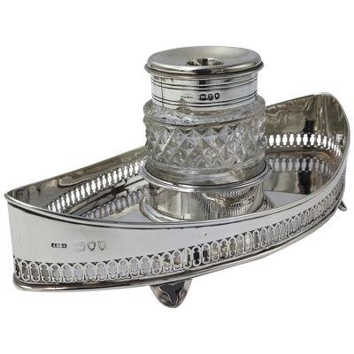 19th century silver boat shaped ink well