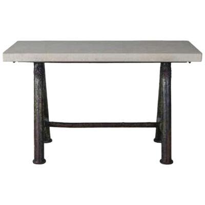 Vintage Cast Iron Craftsman's Sawhorse with Heavily Weathered Limestone Top