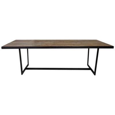 Vintage French Floorboard Top Dining Table with Ebony Patina Steel Base