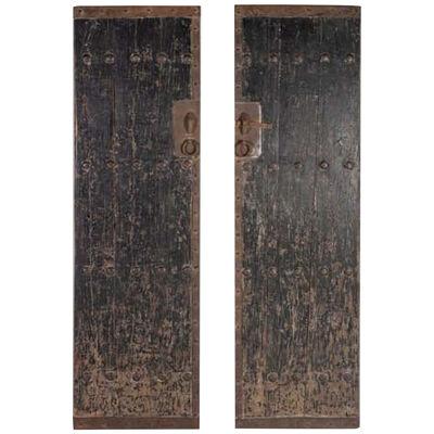 Pair of Black Patina South Asian Doors Repurposed at Wall Decor