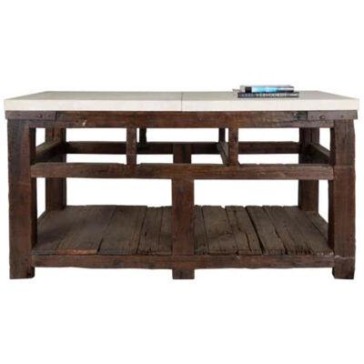 Vintage Industrial Tradesman Table with Limestone Top