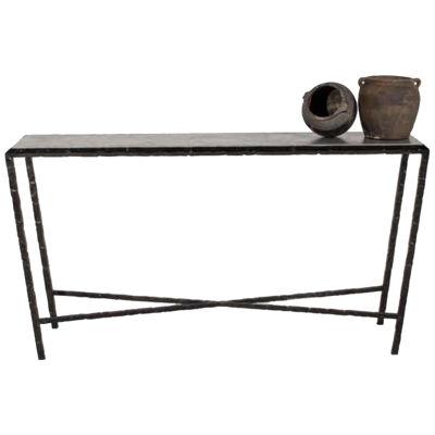 Lagos Azul Top and Hammered Steel Oiled Rubbed Bronze Base