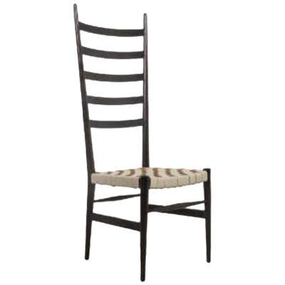 Otto Gerdau Set of 8 Dining Chairs with Basket-Weave Leather Seats and Black