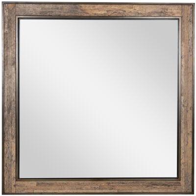 Square Metal Frame Mirror with Wood Panel Inlay