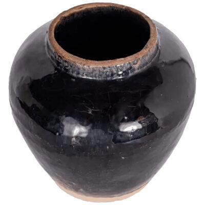 Black Glazed Ceramic Jar