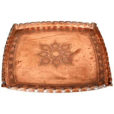 Decorative Antique Moroccan Copper Tray with Scalloped Rim