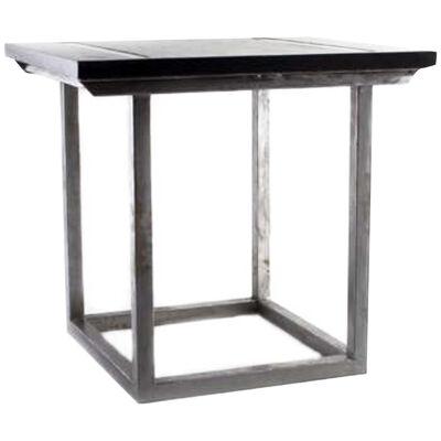 Bar Table with a Polished Steel Base and Ebonized Limestone Top