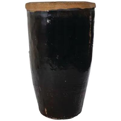 Tall Black Glazed Terracotta Storage Jar