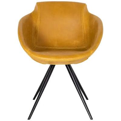 Patinated Leather Club Dining Chair, Mustard