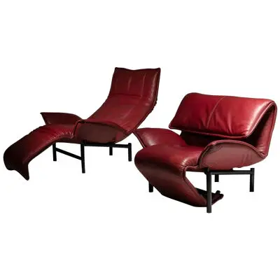 Pair of Veranda Leather Lounge Chairs by Vico Magistetti for Cassina