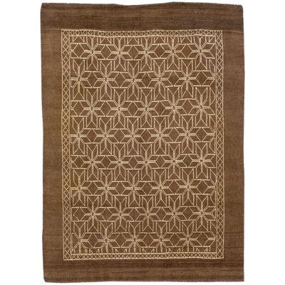 Geometric Modern Moroccan Style Handmade Brown Wool Rug by Apadana
