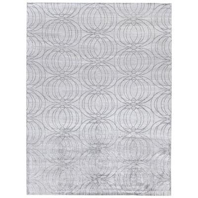 Wool & Silk Modern Handmade Gray Rug With Seamless Geometric Pattern