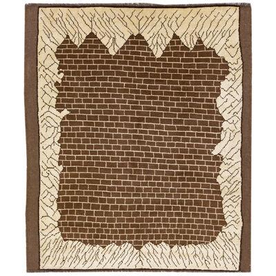 Transitional Art Deco Style Handmade Brown Pattern Wool Rug by Apadana