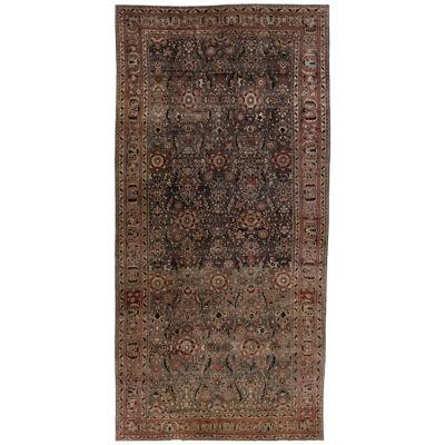 Dark Gray Antique Malayer Persian Gallery Wool Rug with Floral Design