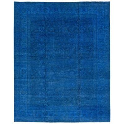 Blue Modern Peshawar Overdyed Handmade Indian Wool Rug