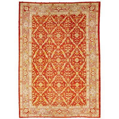 Handmade Red Turkish Oushak Wool Rug Featuring a Floral Pattern From The 1880's