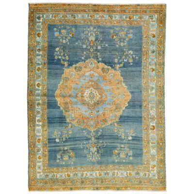 Blue Handmade Persian Mahal Wool Rug Featuring a Medallion Floral Motif