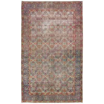 Blue Persian Tabriz Antique Wool Rug with Allover Floral Motif from the 1900's
