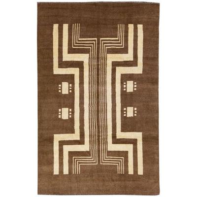 Mid-Century Art Deco Handmade Wool Rug with Tribal Design by Apadana