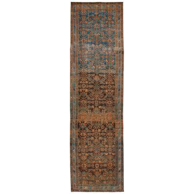Blue Vintage Persian Malayer Handmade Wool Runner with Allover Pattern