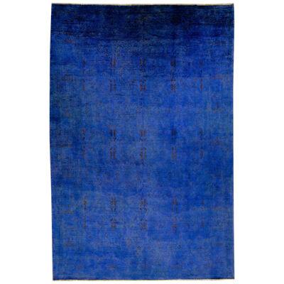Modern Persian Overdyed Blue Handmade Allover Wool Rug