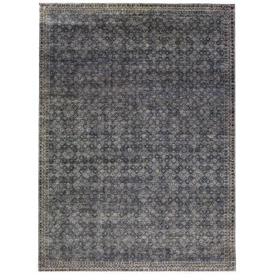 Modern Soumak Handmade Designed Wool Rug in Blue & Gray
