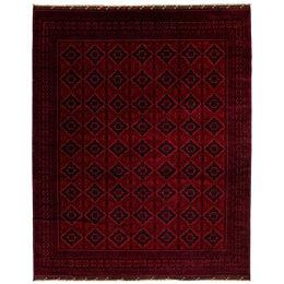 Oversize Red Vintage Bokhara Wool Rug With Geometric Pattern