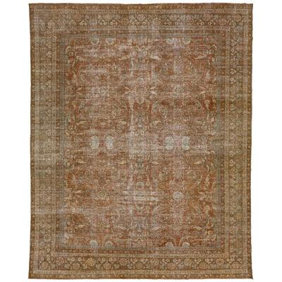 Rust Handmade Persian Mahal Wool Rug Featuring an Allover Motif From The 1920s